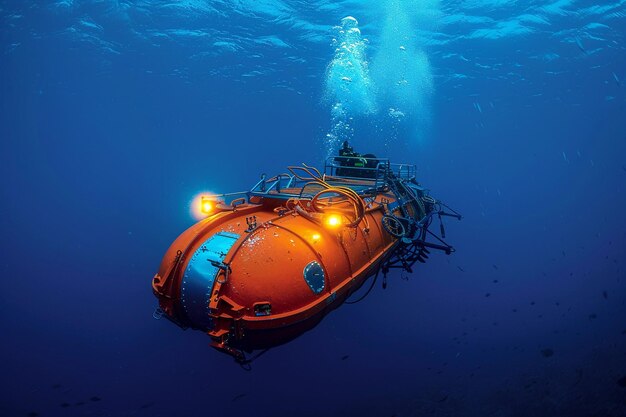 Photo beautiful large bathyscaphe floating in middle of ocean during exploration