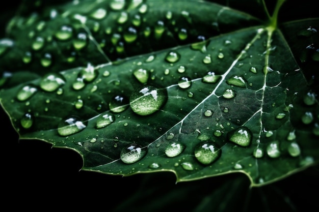 Beautiful large drop morning dew in nature selective focus Drops of transparent water on leaves