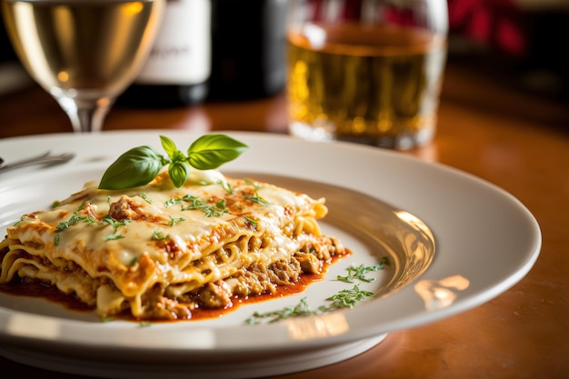 Beautiful lasagne served on plate