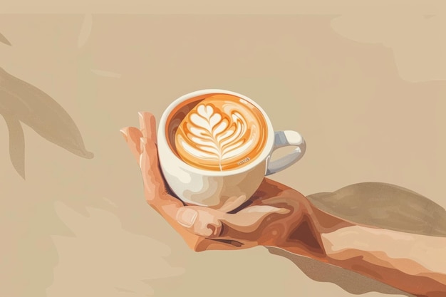 Beautiful latte art in girlish style featuring various coffee drinks with milk