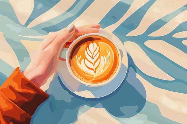 Beautiful latte art in girlish style featuring various coffee drinks with milk