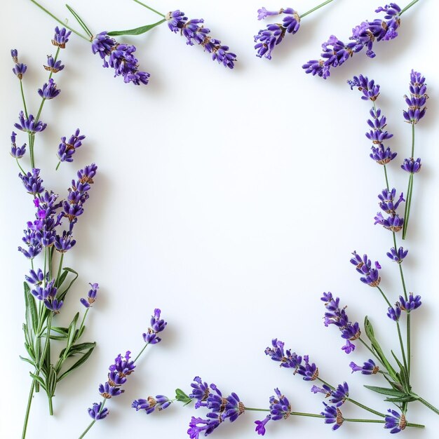 Photo beautiful lavender flower frame set for invitations posters and wedding cards on a white background