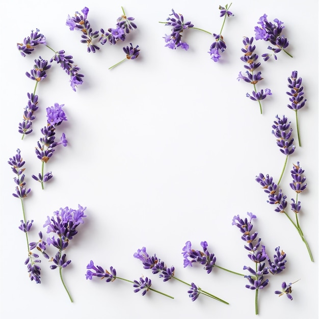 Photo beautiful lavender flower frame set for invitations posters and wedding cards on a white background