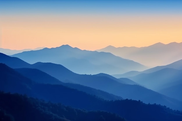 Beautiful layers of mountain with soft colored sunrise color Generative AI