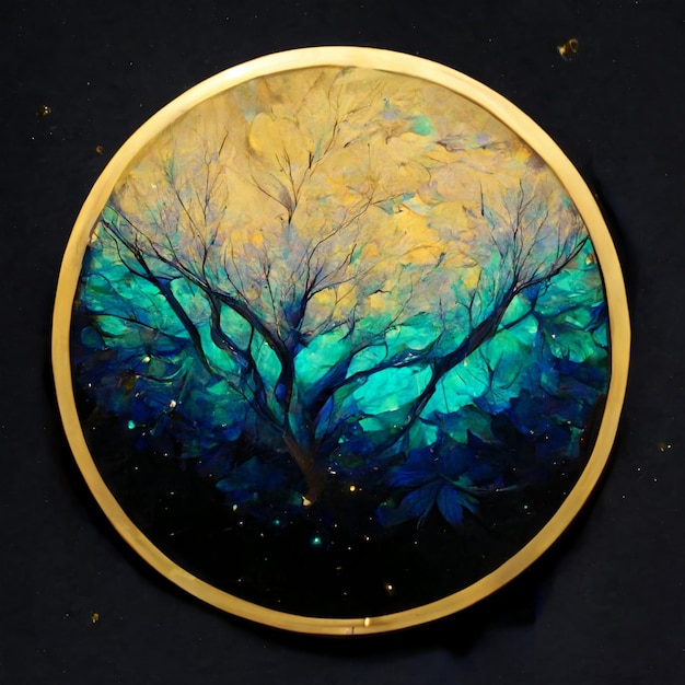 Beautiful leafy tree in circular frame background