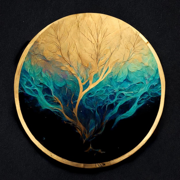 Beautiful leafy tree in circular frame background