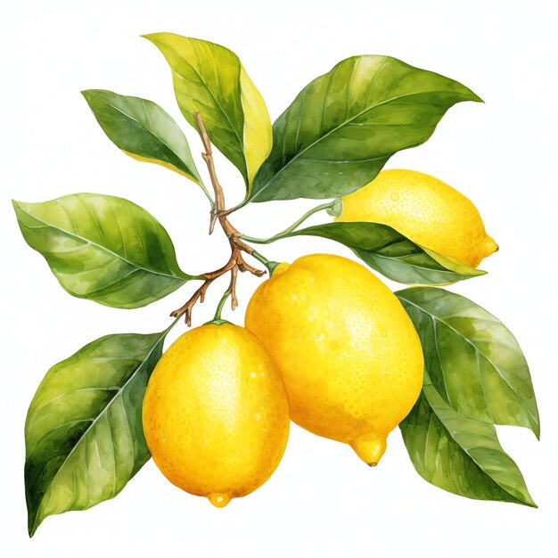 beautiful Lemon yellow on a tree branch with leaves clipart illustration