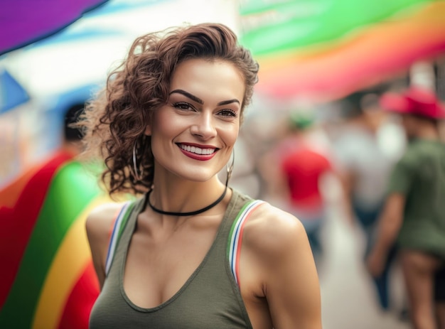 Beautiful lesbian woman outdoors Portrait of a homosexual girl at the gay pride parade