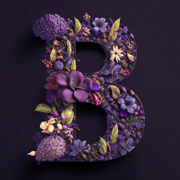 Beautiful letter B made of flowers and leaves Floral font