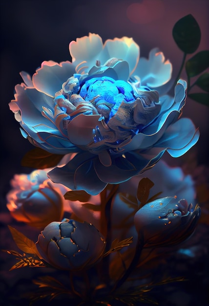 Beautiful light blue flowers Peonies Generative AI