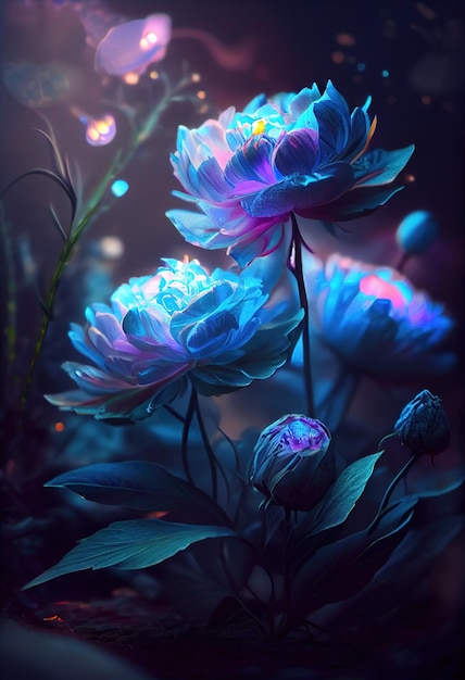 Beautiful light blue flowers Peonies Generative AI