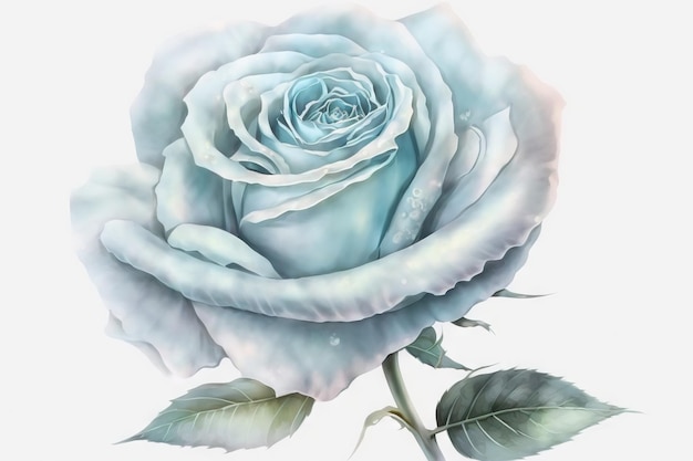 Beautiful light blue Rose watercolor