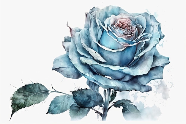 Beautiful light blue Rose watercolor