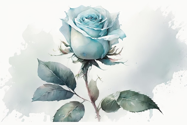 Beautiful light blue Rose watercolor