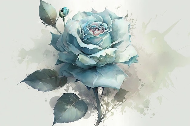 Beautiful light blue Rose watercolor