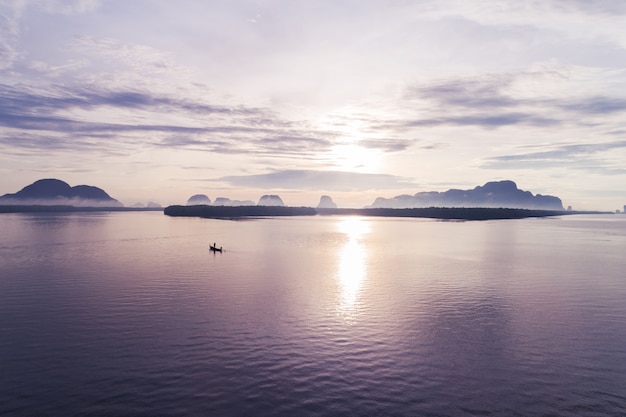 Beautiful light sunrise in the morning at Ban Sam Chong Tai Village phang-nga 