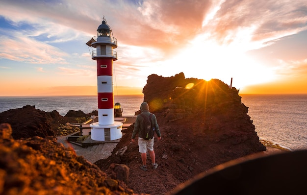 The beautiful lighthouse at a sunset in Punta de Teno Tenerife Canary Islands