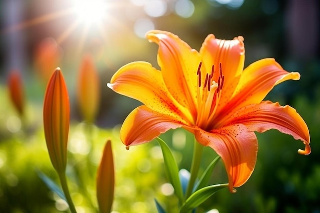 Beautiful lily flower on plant