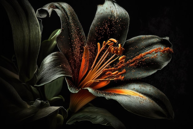 Beautiful lily in orange and black Full resounding tones The abstract scenery of nature