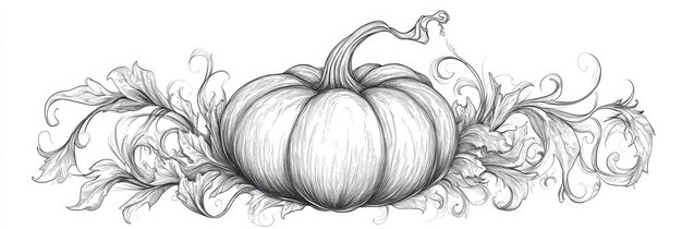 Photo a beautiful line art illustration of a single pumpkin with intricate foliage symbolizing harve