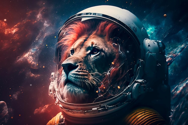 Beautiful Lion in outer spaceFirst trip to space Generative AI