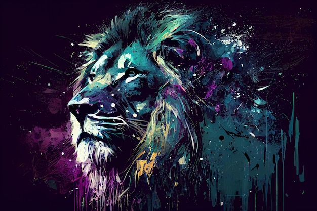 Beautiful lion in purple til tones generative ai