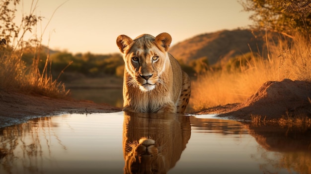 Beautiful lion at river