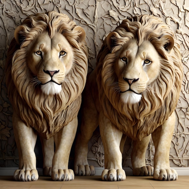 Beautiful lions 3d relief wallpaper Ai generated