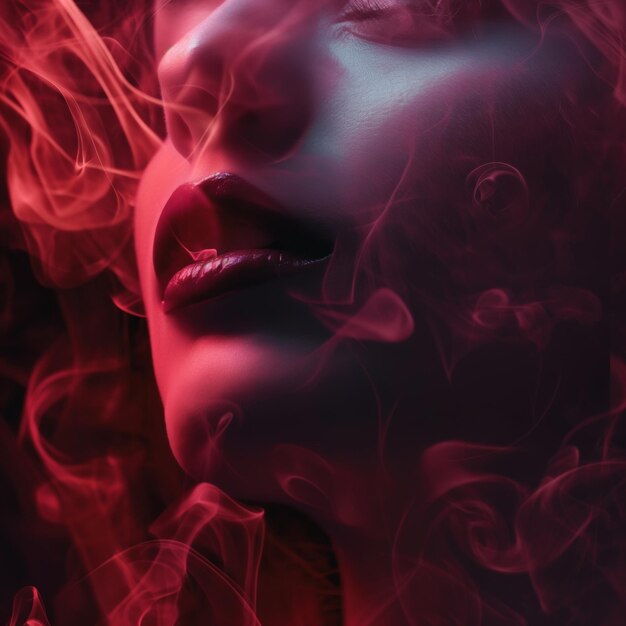 Photo beautiful lips of a girl in smoked background