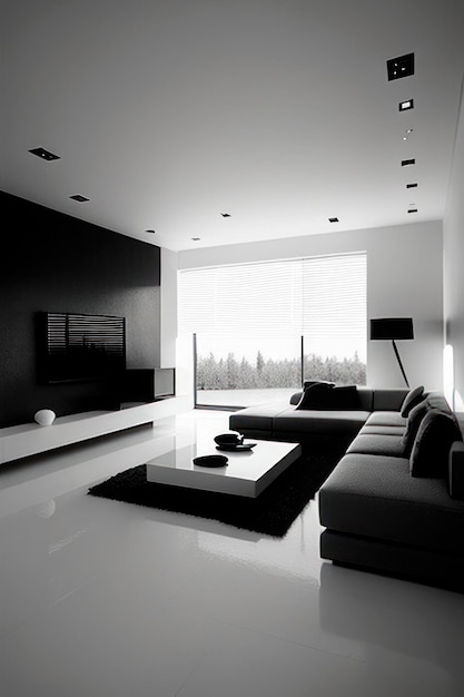 beautiful living room in black and white with luxurious furniture