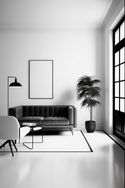 beautiful living room in black and white with luxurious furniture