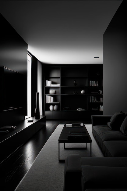 beautiful living room in black and white with luxurious furniture