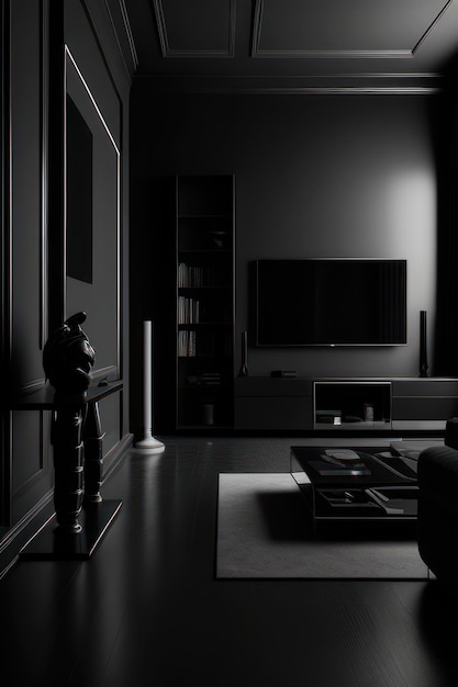 beautiful living room in black and white with luxurious furniture