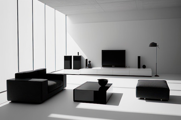 beautiful living room in black and white with luxurious furniture