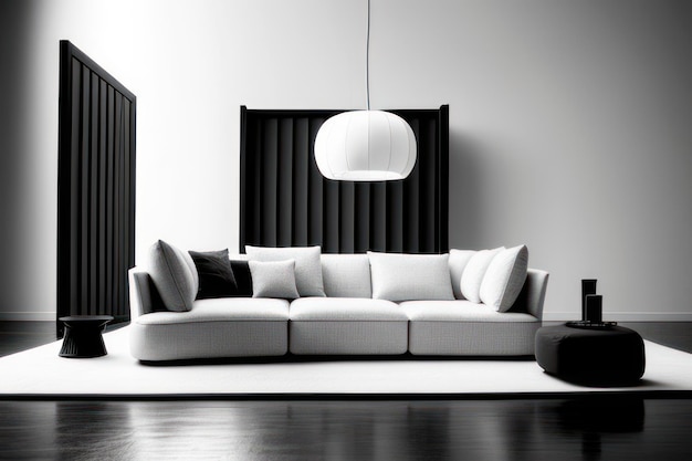 beautiful living room in black and white with luxurious furniture