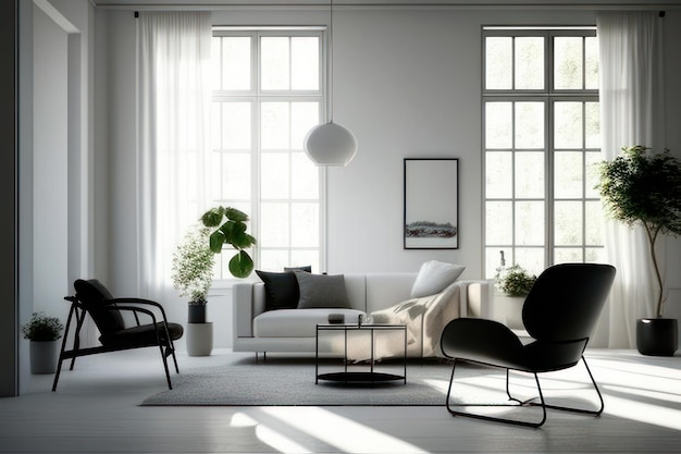 beautiful living room in black and white with luxurious furniture