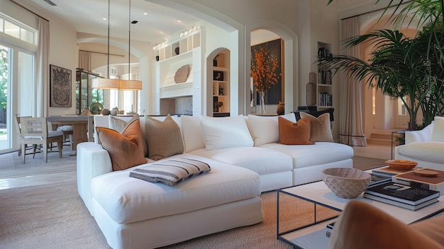 beautiful living room with white sofa