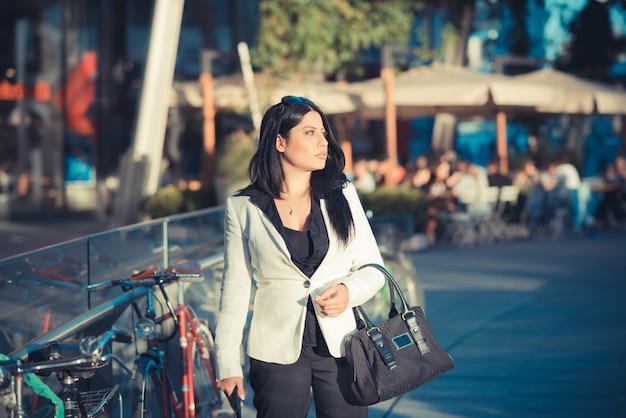 beautiful long black hair elegant business woman