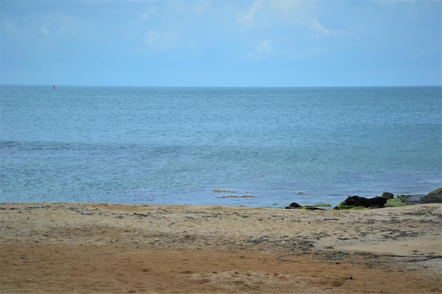 Beautiful long sandy beach on the Black Sea coast beautiful seascape Summer day on vacation