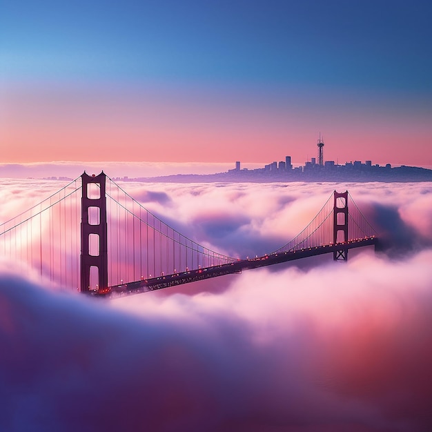 Beautiful looking colorful clouds gate bridge images Generative AI