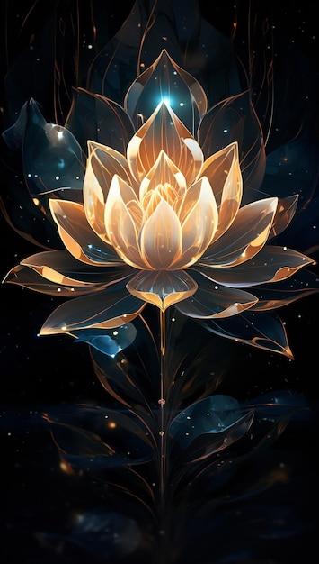 Beautiful lotus flower on a black background Digital painting