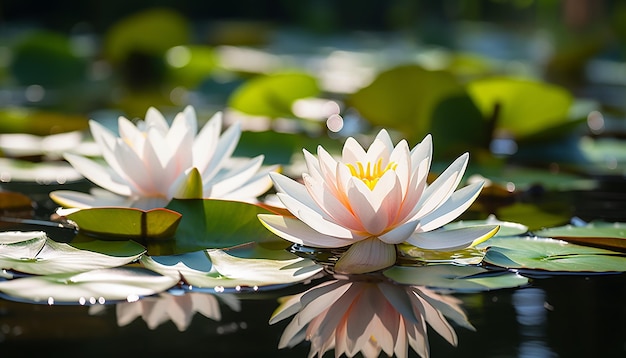 Beautiful lotus flower floating on tranquil pond water generated by AI