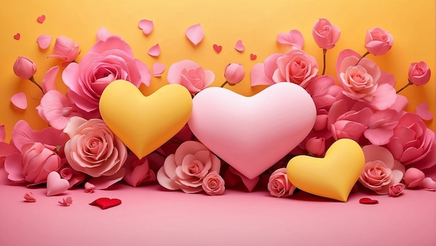 Beautiful love valentines day yellow background