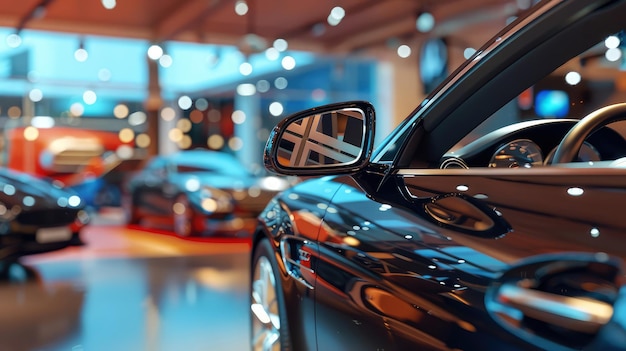 beautiful luxury modern cars in a car showroom closeup