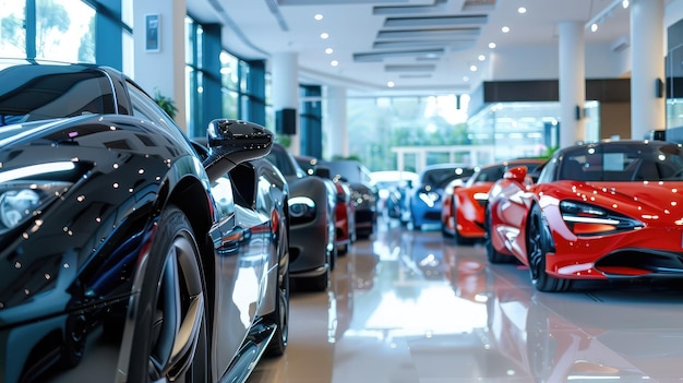 beautiful luxury modern cars in a car showroom