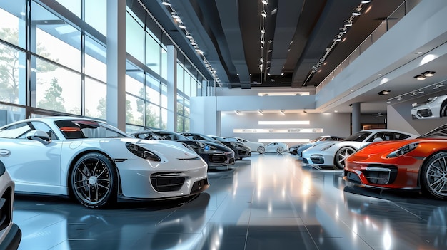 beautiful luxury modern cars in a car showroom