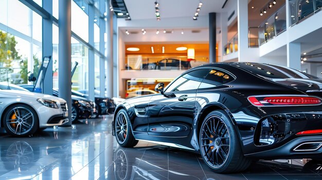 beautiful luxury modern cars in a car showroom