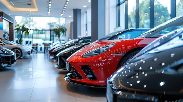 beautiful luxury modern cars in a car showroom