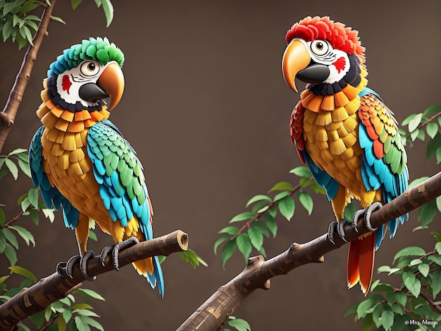 beautiful macaw bird sitting on a branch in the forest generative AI