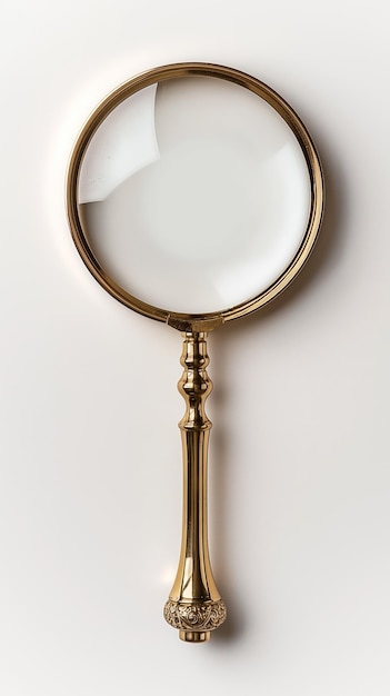 beautiful magnifying glass with golden handle on a white background